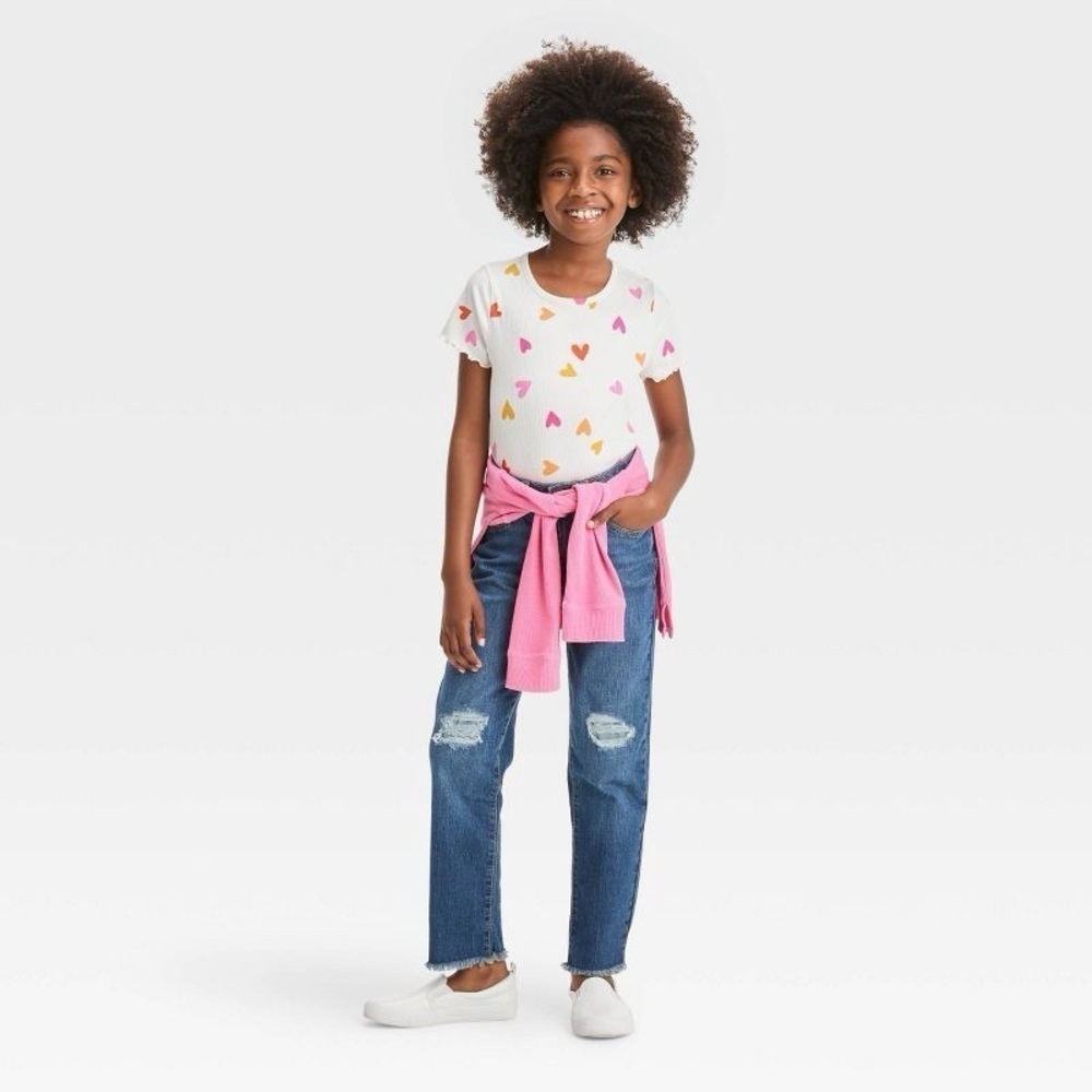 Girls' High-Rise Ankle Straight Jeans - Cat & Jack Medium Blue Wash 12 nwot